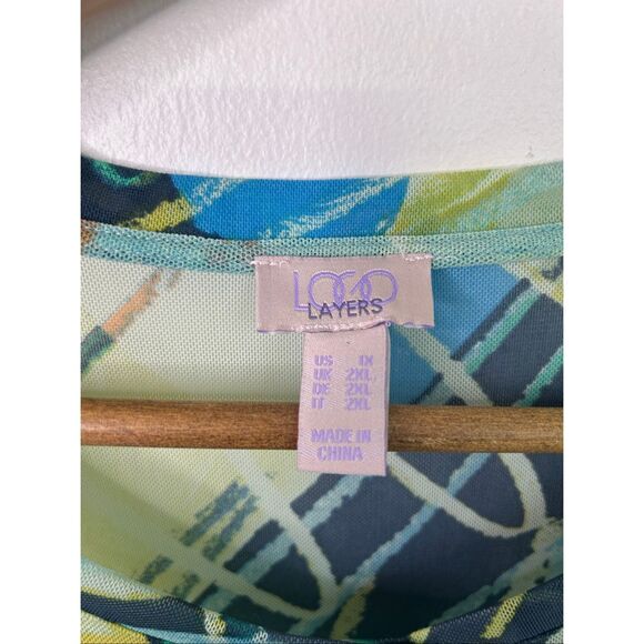 LOGO Layers by Lori Goldstein Women’s Top 1X Abstract Print Sheer Button‎ Front - Picture 6 of 11